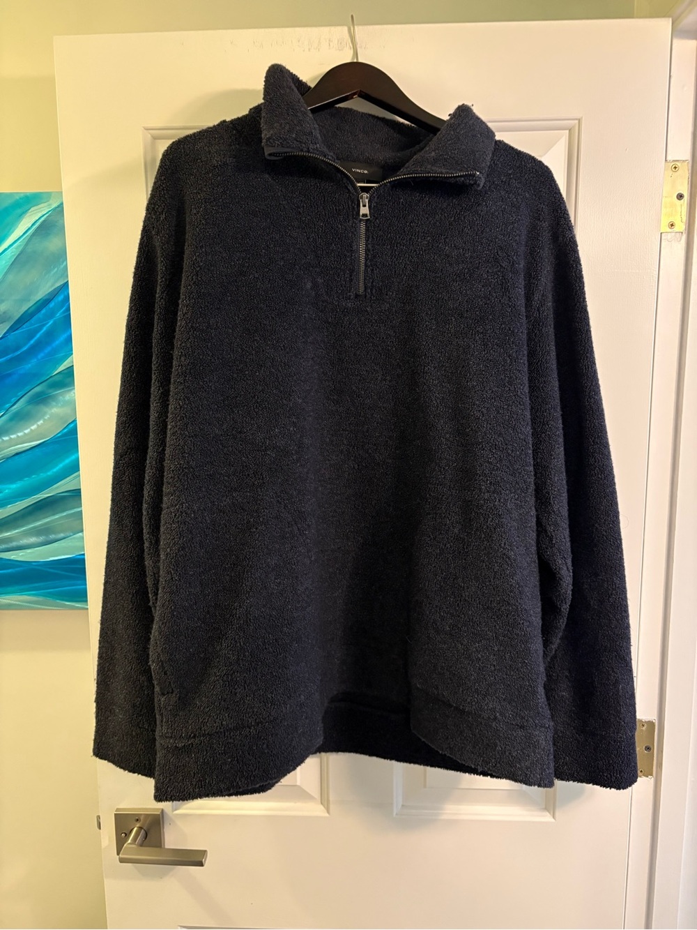 Vince Men's Black Quarter-Zip Sherpa Pullover XXL